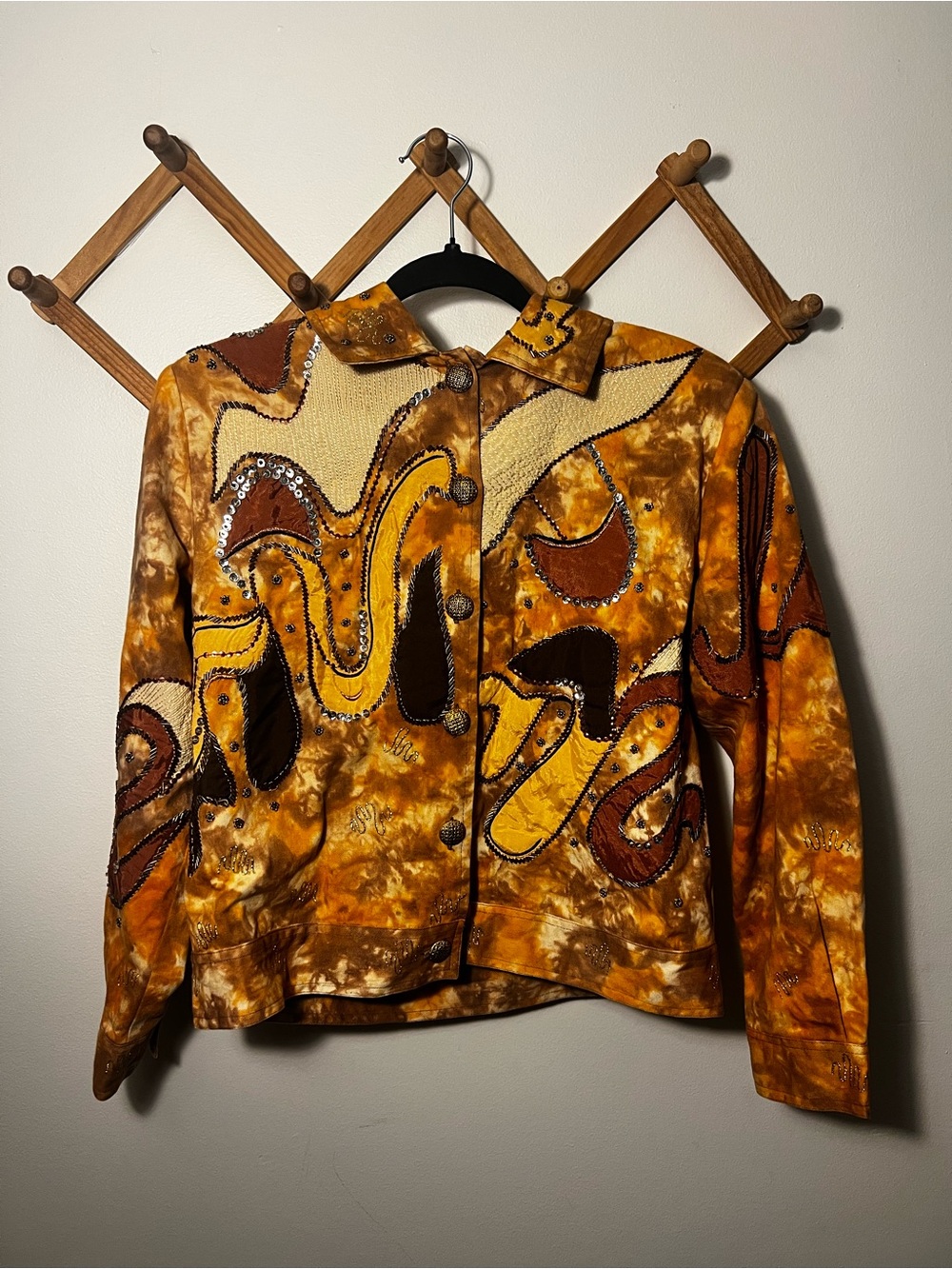 Women's Julia Kim Abstract Patchwork Button-Up Jacket in Mustard Brown